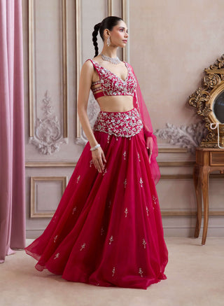 Magenta organza lehenga set