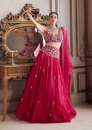 Magenta organza lehenga set