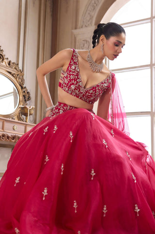 Magenta organza lehenga set