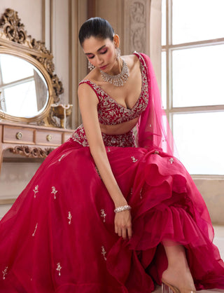 Magenta organza lehenga set