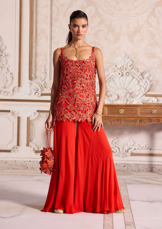 Rust cut-work kurta and sharara set