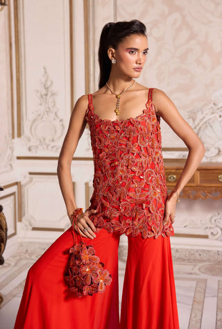 Rust cut-work kurta and sharara set