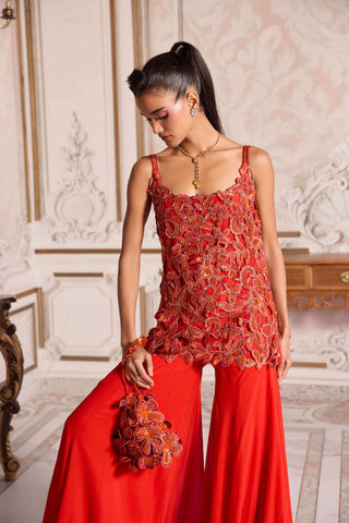 Rust cut-work kurta and sharara set