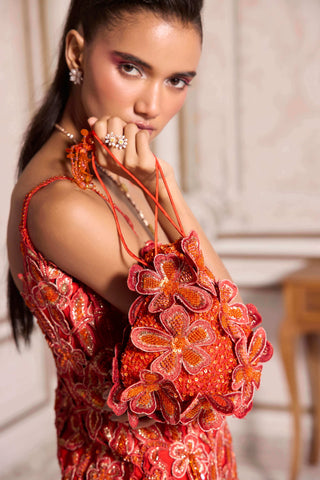 Rust cut-work kurta and sharara set