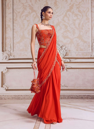 Rust pre-draped sari and corset