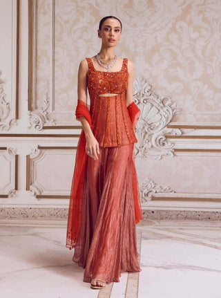 Rust crushed tissue corset and sharara set