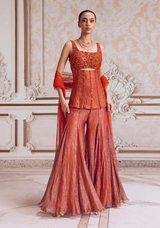 Rust crushed tissue corset and sharara set