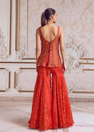 Rust crushed tissue corset and organza sharara set