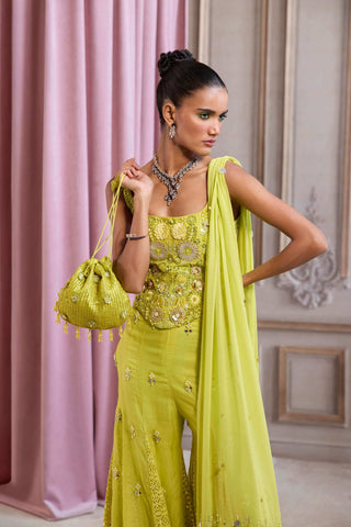 Neon green corset and sharara set