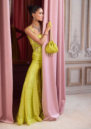 Neon green corset and sharara set