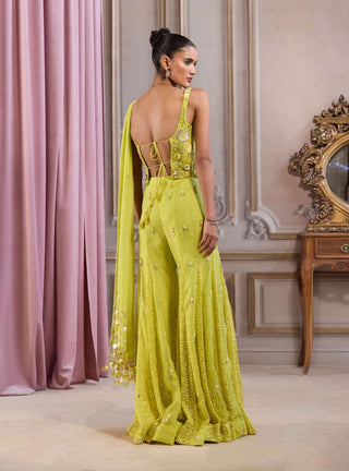 Neon green corset and sharara set