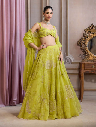 Neon green organza lehenga set
