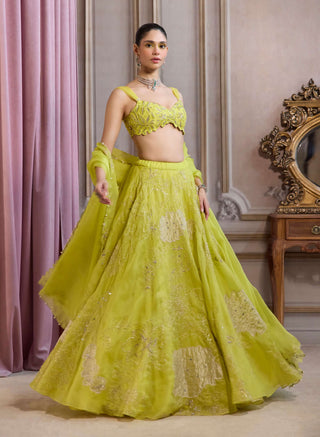 Neon green organza lehenga set