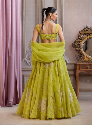 Neon green organza lehenga set