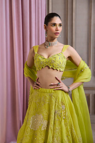 Neon green organza lehenga set