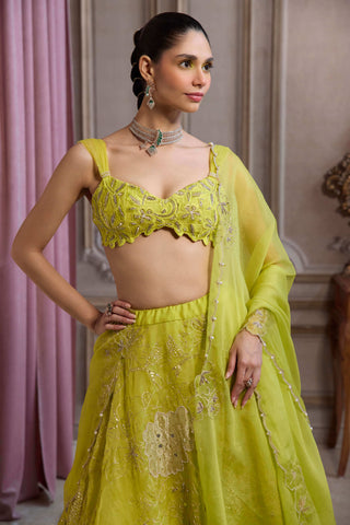 Neon green organza lehenga set