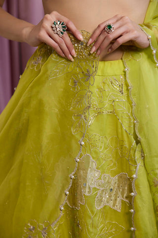 Neon green organza lehenga set
