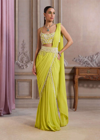 Neon green pre-draped sari set