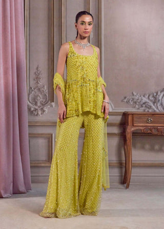 Neon green short kurta and pant set