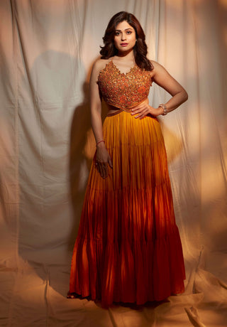 Mustard ghaghri maxi gown