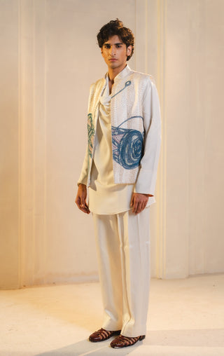 Ivory hand embroidered nehru jacket set