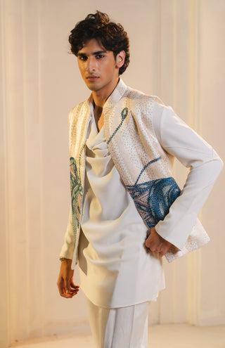 Ivory hand embroidered nehru jacket set
