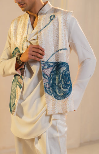 Ivory hand embroidered nehru jacket set