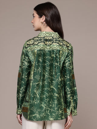 Green abstract print full sleeved shirt