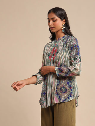 Ritu Kumar-Blue Printed Shirt-INDIASPOPUP.COM