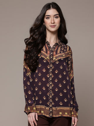 Brown geometric print full sleeve shirt