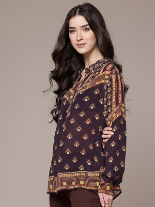 Brown geometric print full sleeve shirt