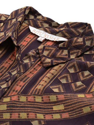 Brown geometric print full sleeve shirt