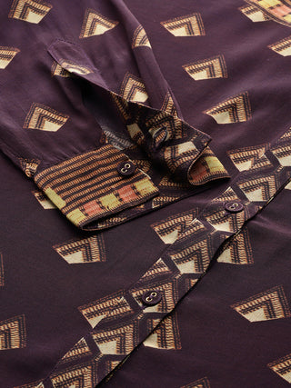 Brown geometric print full sleeve shirt