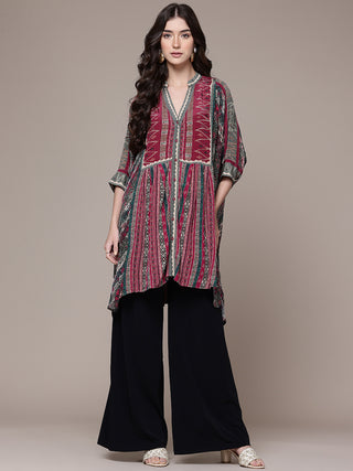 Red tribal print full sleeve kurti