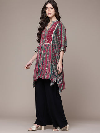 Red tribal print full sleeve kurti