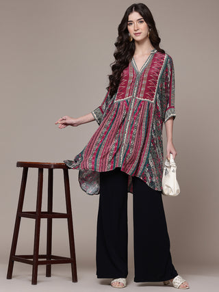 Red tribal print full sleeve kurti