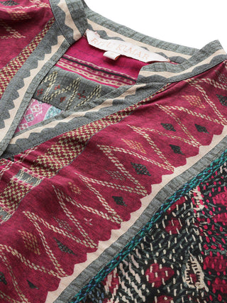 Red tribal print full sleeve kurti