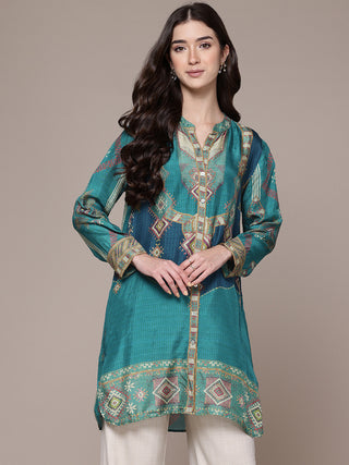 Teal tribal print full sleeve shirt