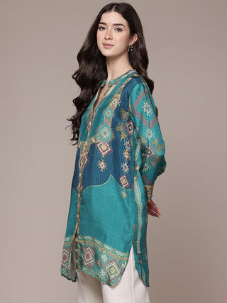 Teal tribal print full sleeve shirt