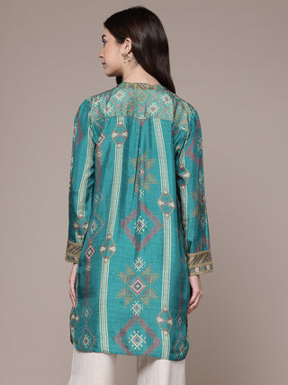 Teal tribal print full sleeve shirt