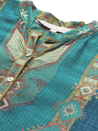 Teal tribal print full sleeve shirt