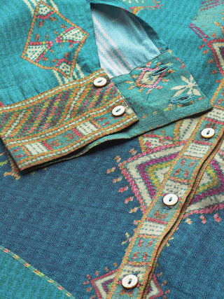 Teal tribal print full sleeve shirt