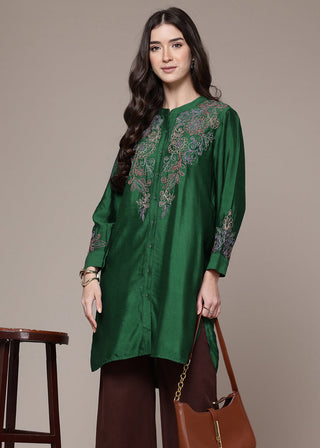 Green solid full sleeve shirt
