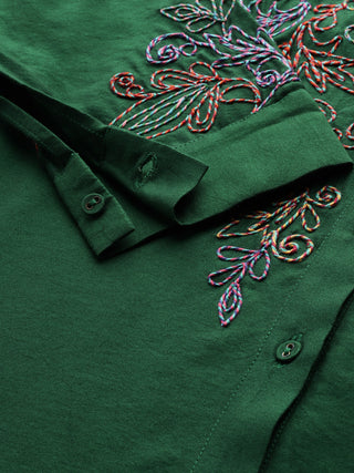 Green solid full sleeve shirt