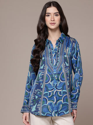 Blue geometric print full sleeve shirt