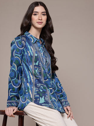 Blue geometric print full sleeve shirt