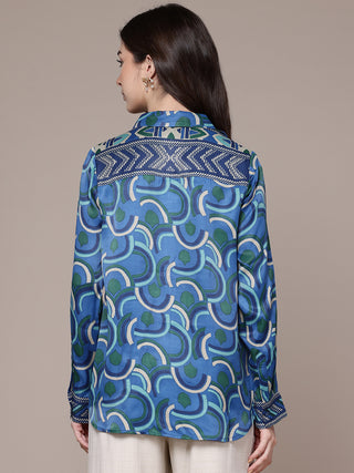 Blue geometric print full sleeve shirt