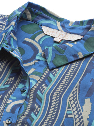 Blue geometric print full sleeve shirt