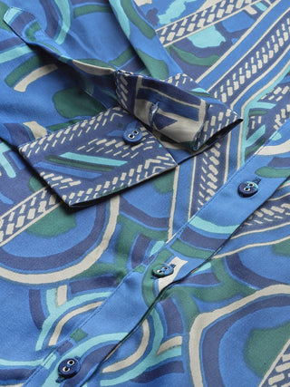 Blue geometric print full sleeve shirt