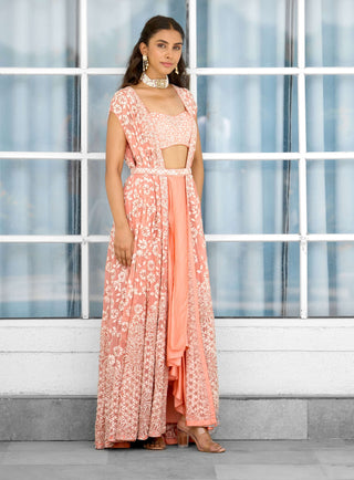 Petal dust embellished cape and dhoti set